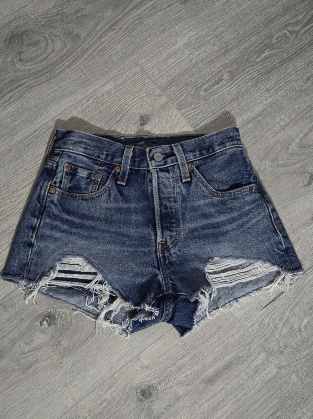 Levi's Dark Blue Distressed High-Rise Denim Shorts
